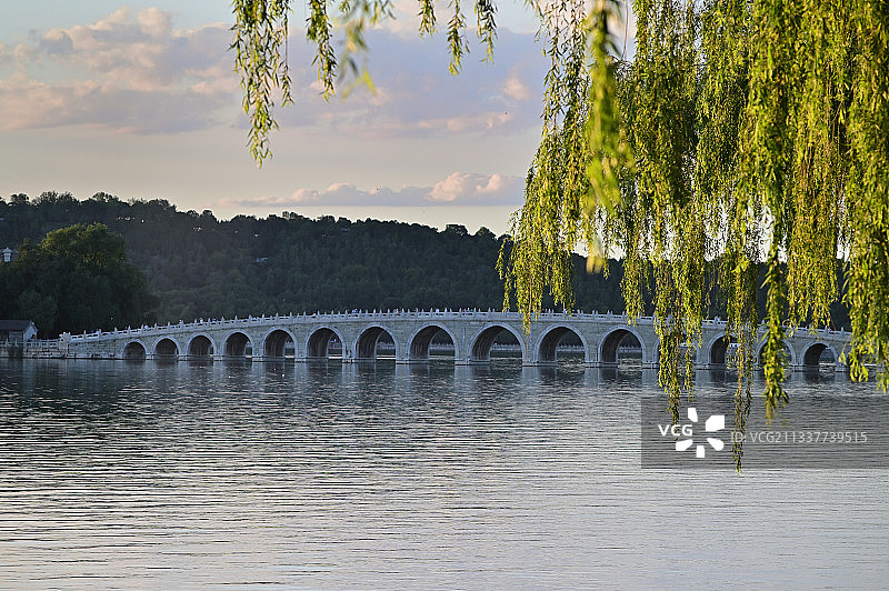 垂柳掩映十七孔桥图片素材