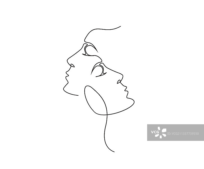 超现实面孔连续线条画图片素材