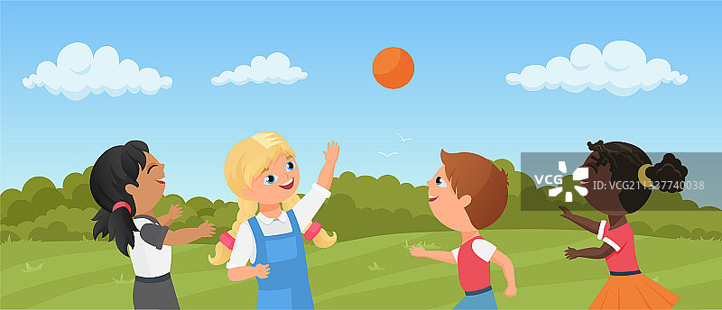 儿童在公园或操场玩球图片素材