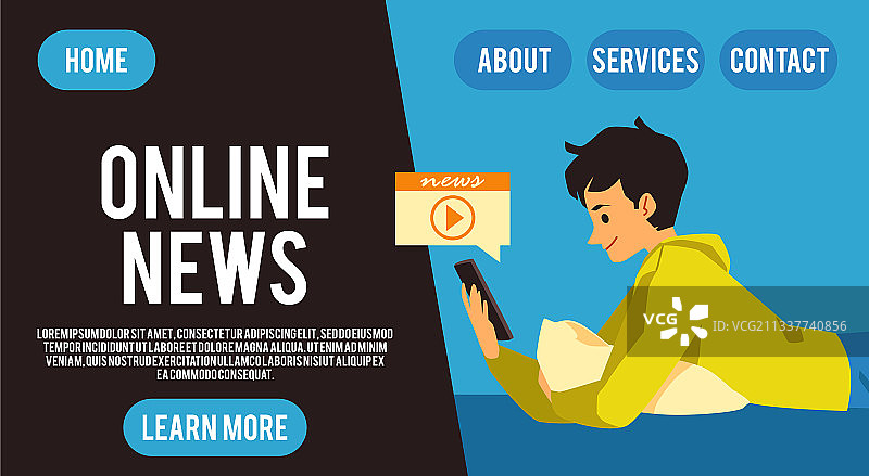 男人正在用手机阅读和观看世界新闻图片素材