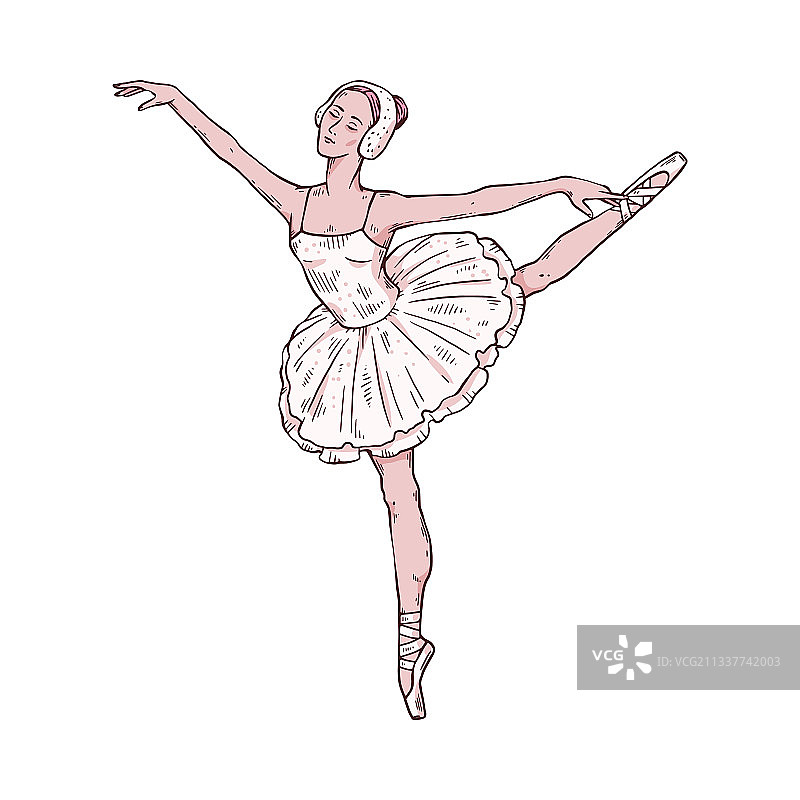 身穿芭蕾舞裙单腿站立的芭蕾舞者图片素材