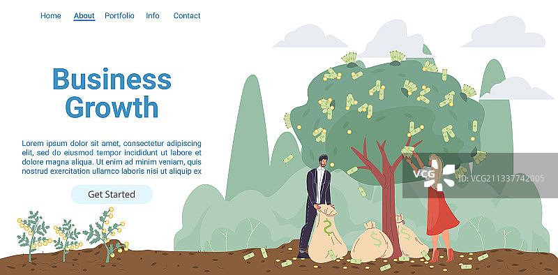 扁平卡通人物收获金钱图片素材