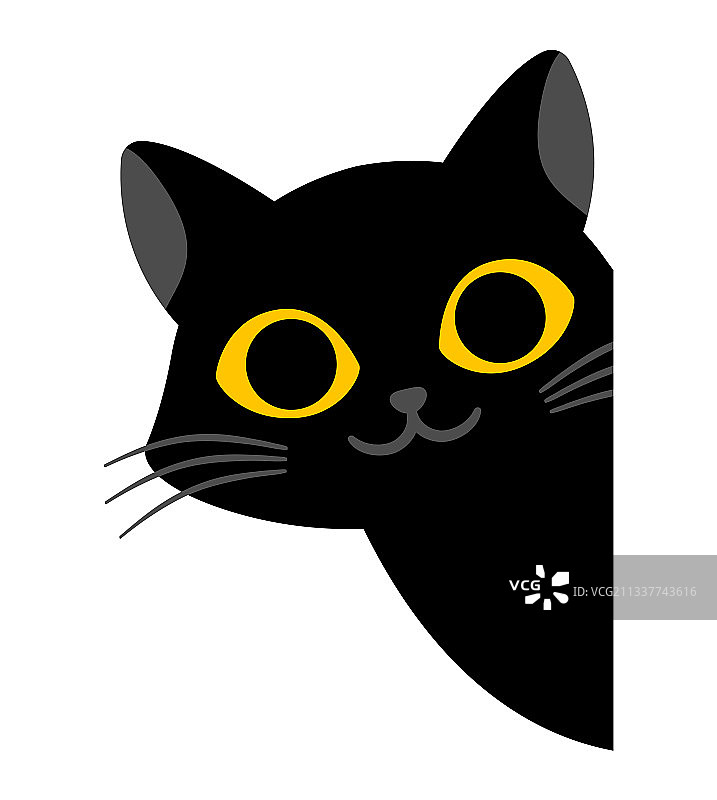 白色背景上微笑的黑色可爱猫咪图片素材