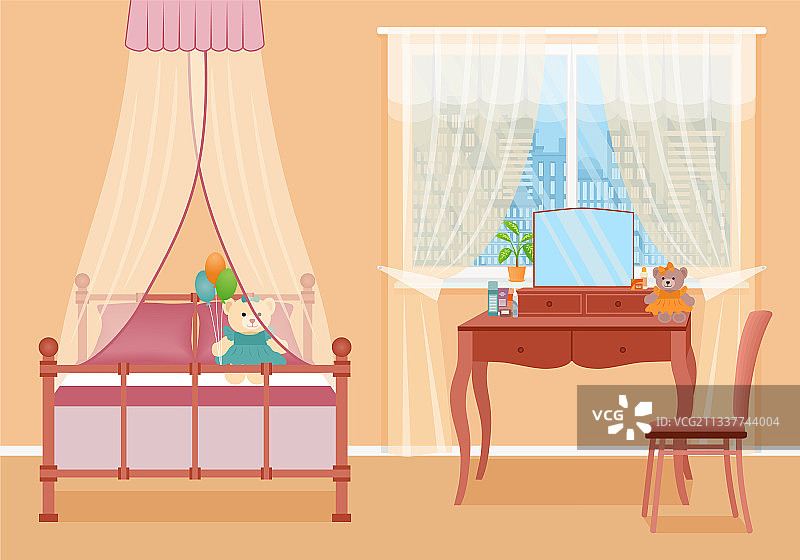 带家具的女孩卧室房间内部图片素材
