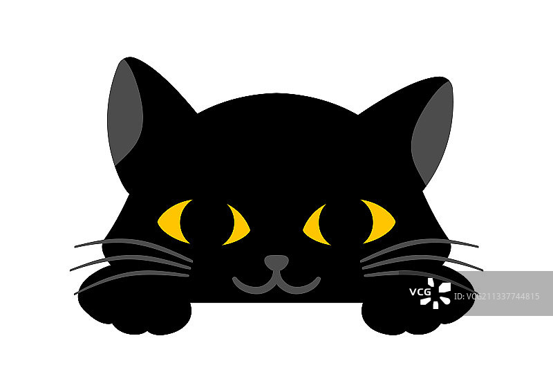 白色背景上微笑的黑色可爱猫咪图片素材