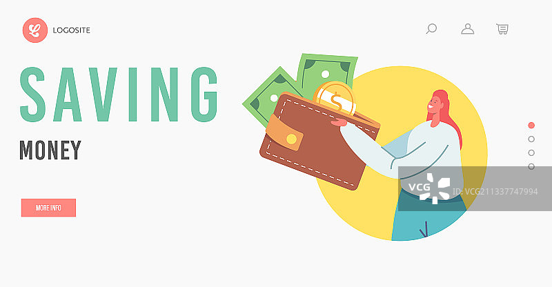 储蓄主题着陆页模板，女孩手持物品图片素材