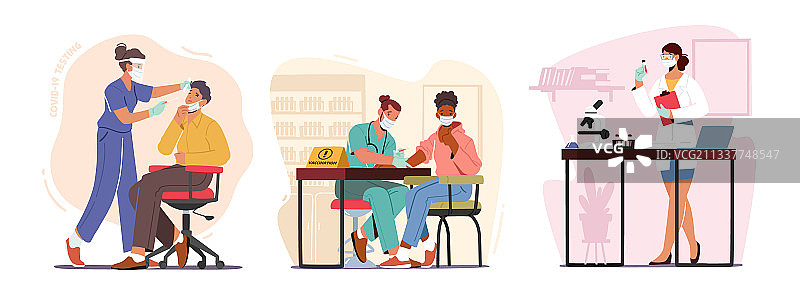 人们进行新冠鼻拭子测试套装图片素材