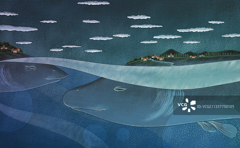 粉笔风格海洋生物海洋生物幻想世界烂漫治愈想象力科幻插画图片素材