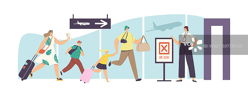 带着孩子赶飞机的家庭图片素材