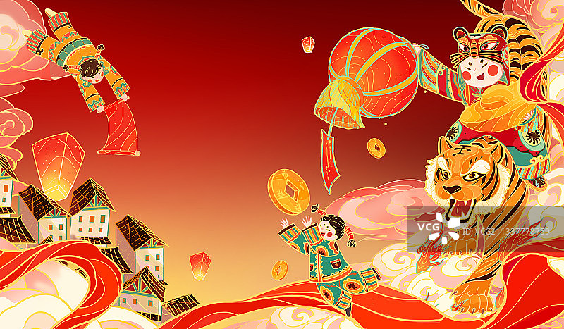 虎年创意插画图片素材