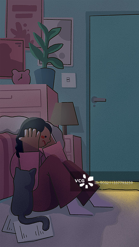 一个人郁闷的青春期插画图片素材