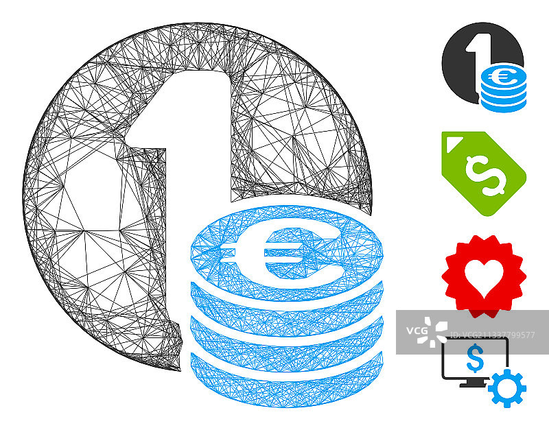 网络欧元硬币柱状网格图片素材