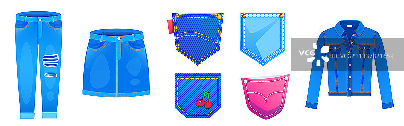 牛仔夹克迷你裙裤和贴袋图片素材