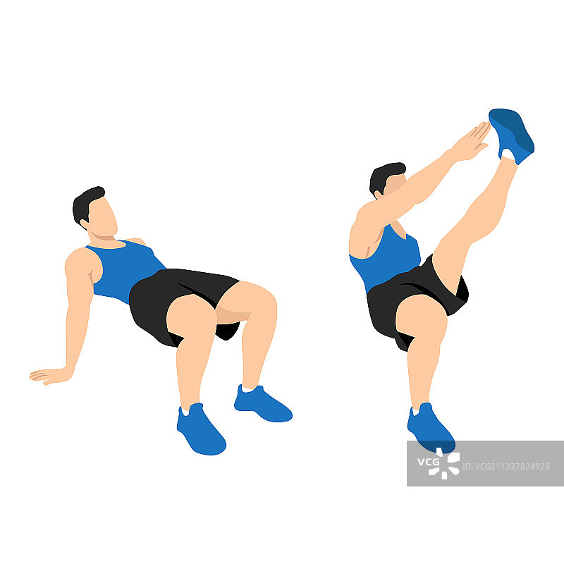 男人做螃蟹碰脚趾运动图片素材