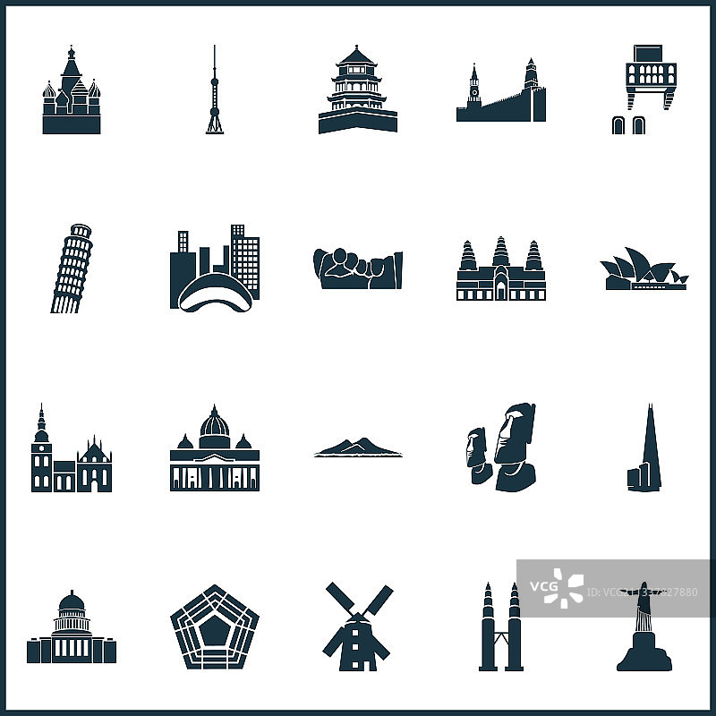 包含双子塔的文化图标合集图片素材