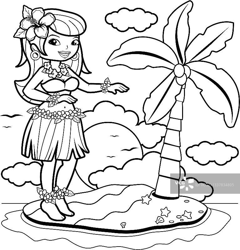热带岛屿上的夏威夷草裙舞女郎图片素材