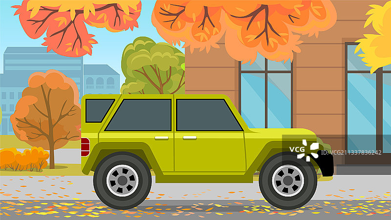 卡通风格的现代城市街道停车场景图片素材