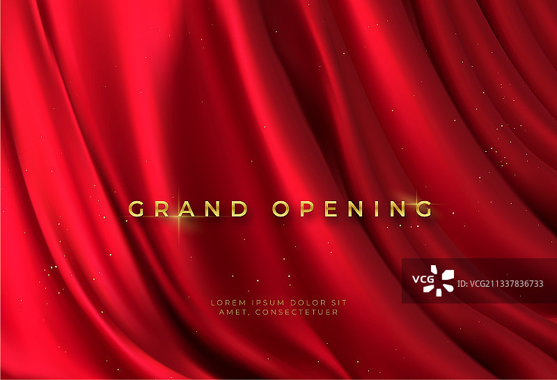 红色幕布和金色字体的盛大开幕3D效果图片素材