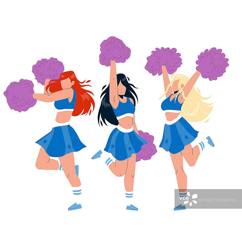 啦啦队女孩用绒球跳舞图片素材