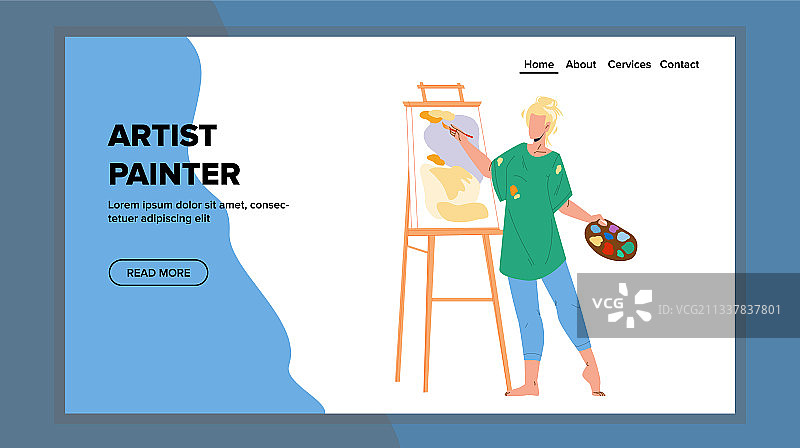 画家在画布上绘画图片素材