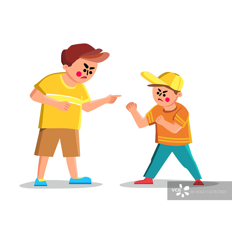 争吵男孩对愤怒朋友孩子尖叫图片素材