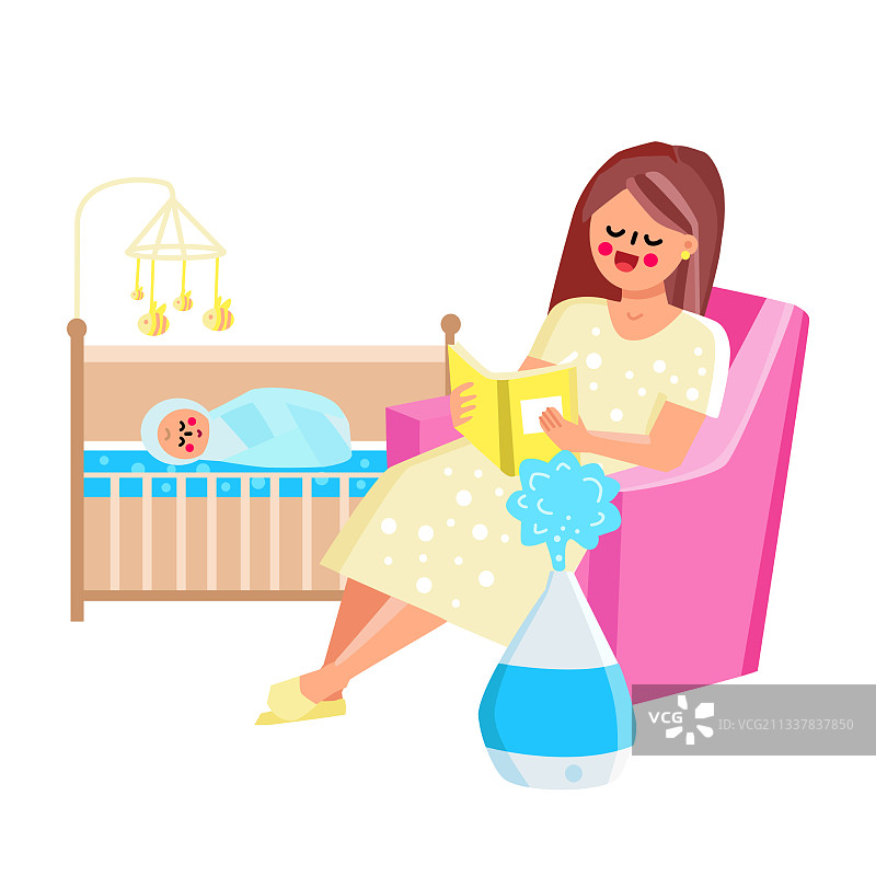 儿童房内工作的空气加湿器设备图片素材