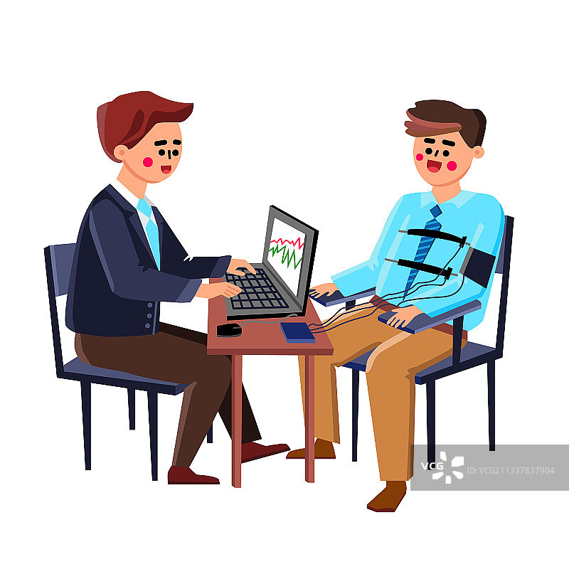 办公室里通过测谎仪测试的年轻人图片素材