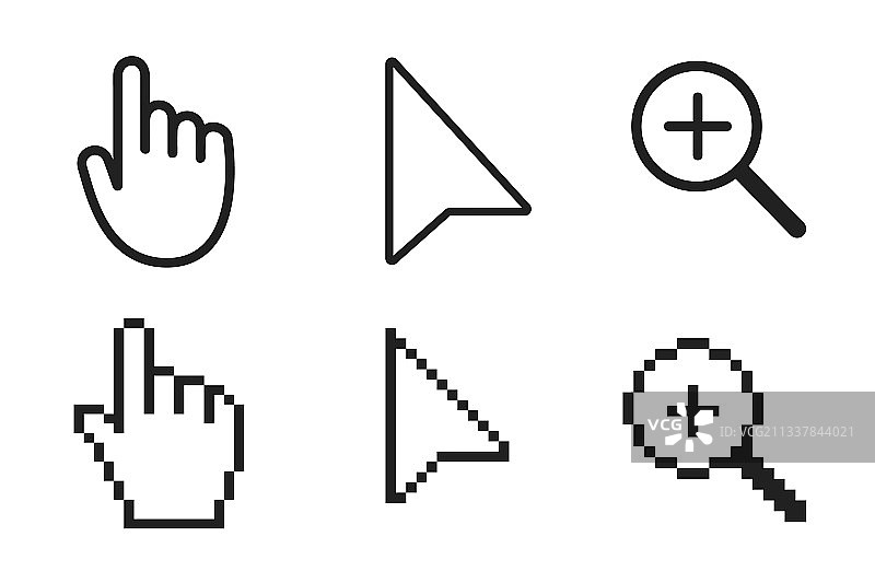 黑白箭头手持放大镜像素图片素材