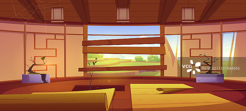 废弃的旧日式道场内部图片素材