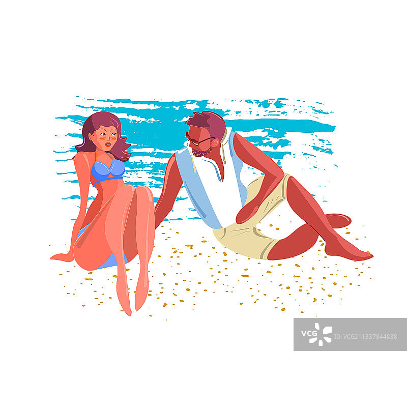 在海滩上与女孩调情的男人图片素材