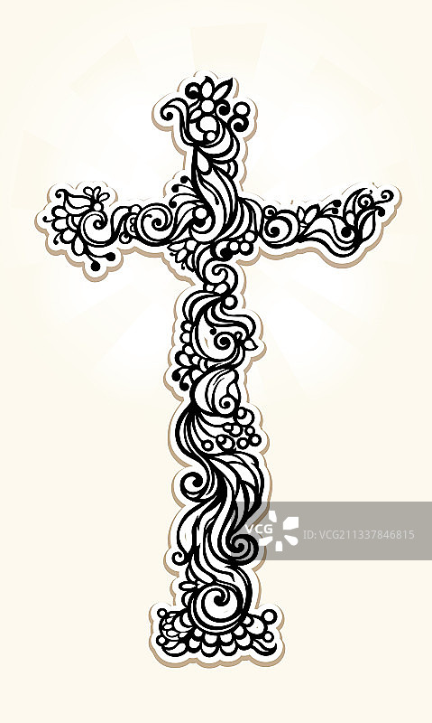 带有卷曲装饰的美丽基督教十字架图片素材