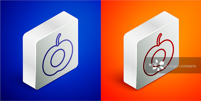 2.5D线条桃子或油桃与叶子图片素材