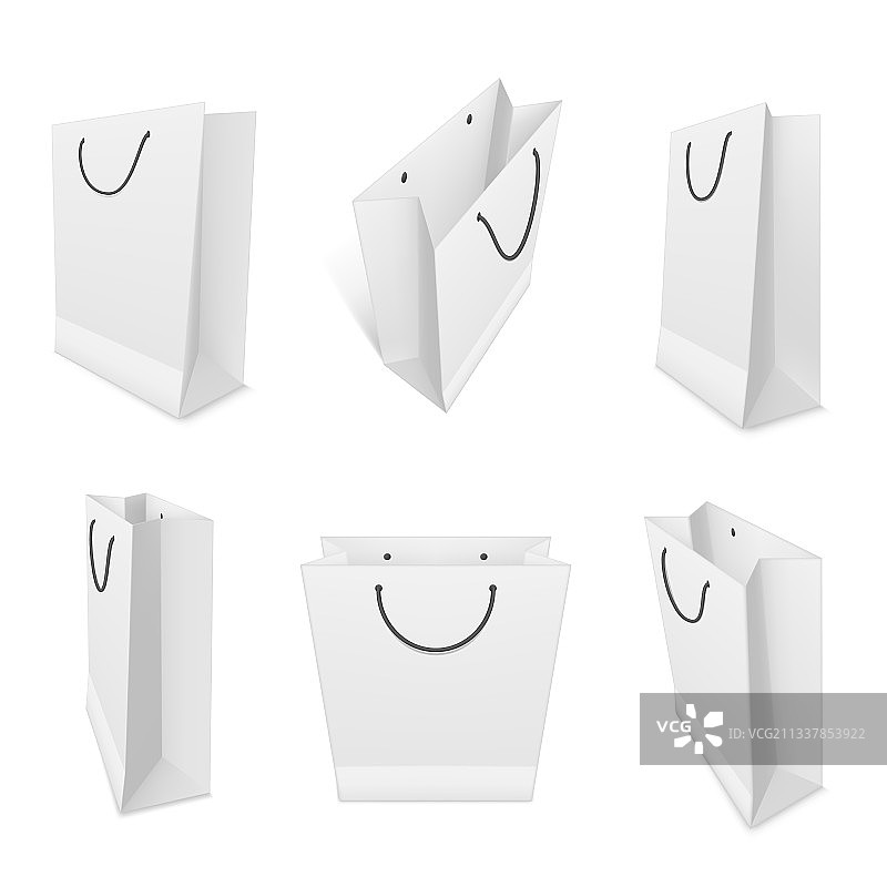 白色购物纸袋逼真模型图片素材