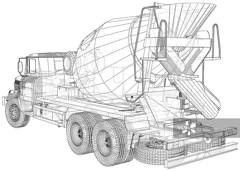 混凝土搅拌车线框工业设计图片素材