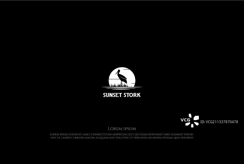 复古日落日出与鹳鹭鸶图片素材