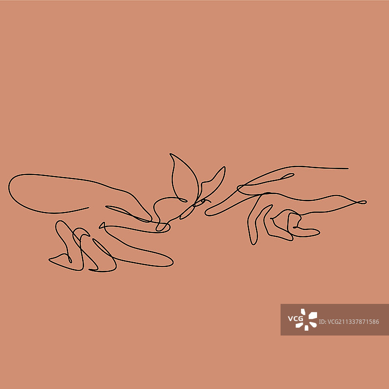 手指上的蝴蝶（单线连续稿）图片素材