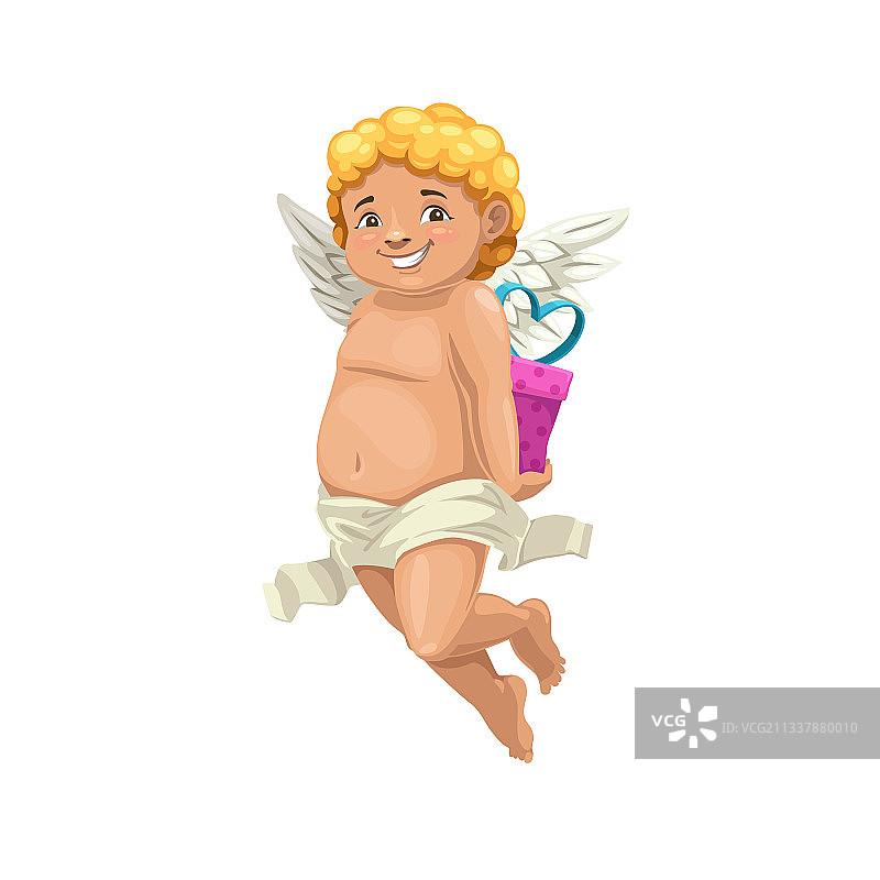 手持惊喜礼盒的丘比特或阿穆尔天使图片素材