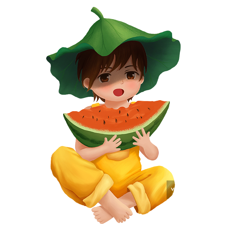 夏日节气元素-吃瓜小孩图片素材