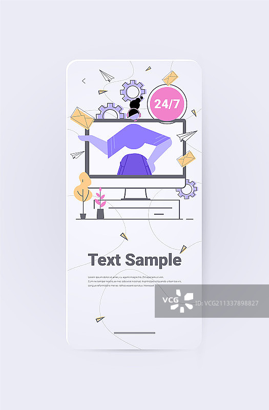 戴着耳机的女呼叫中心接线员在电脑旁图片素材