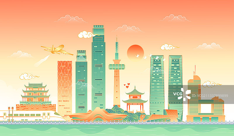 湖南长沙地标建筑矢量插画图片素材