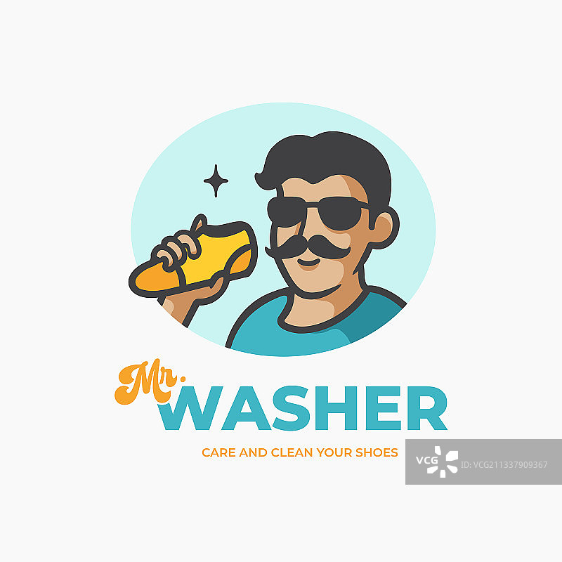 鞋子护理和清洗复古角色吉祥物logo图片素材