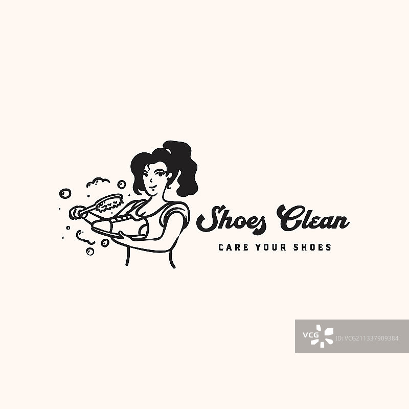 鞋子护理和清洗复古角色吉祥物logo图片素材