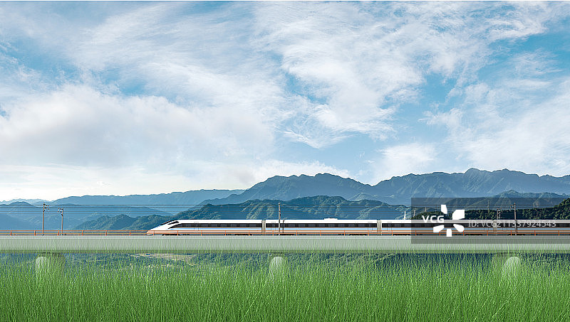 高速列车从山间通过图片素材