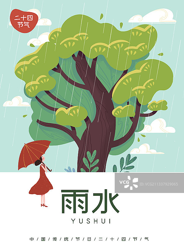 二十四节气-雨水-海报模板图片素材