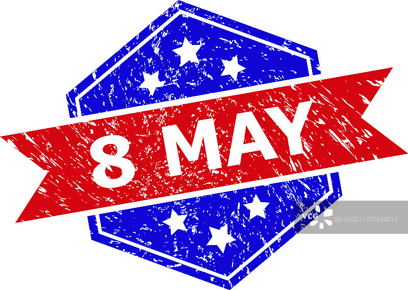 带粗糙效果的六边形双色5月8日水印图片素材