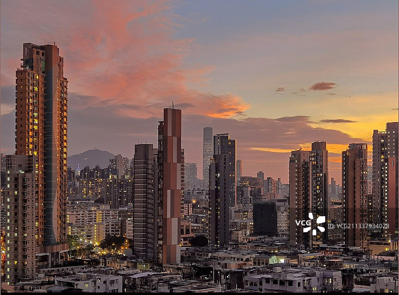 香港九龙城区的夕阳图片素材