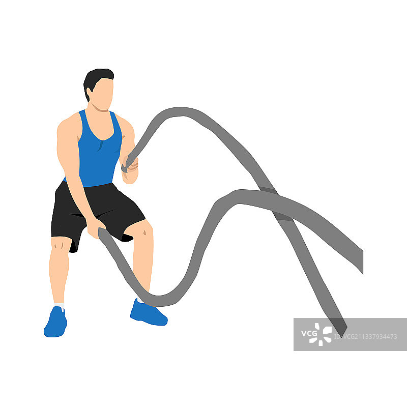 男人做战绳波浪运动图片素材