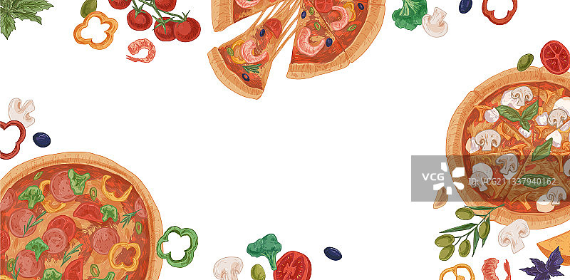 逼真披萨切片比萨店广告banner图片素材