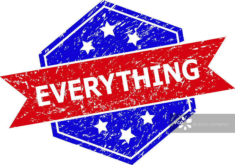 六边形双色万事俱备印章（带污渍）图片素材