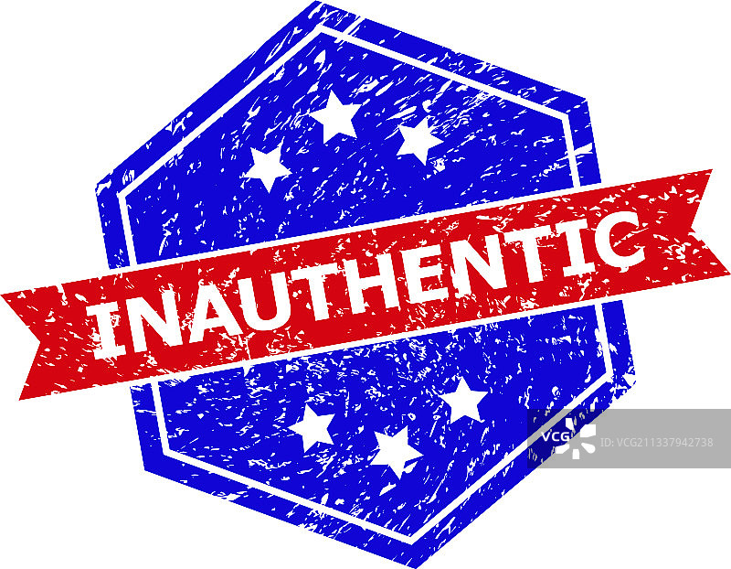 六边形双色非正品印章（带粗糙效果）图片素材